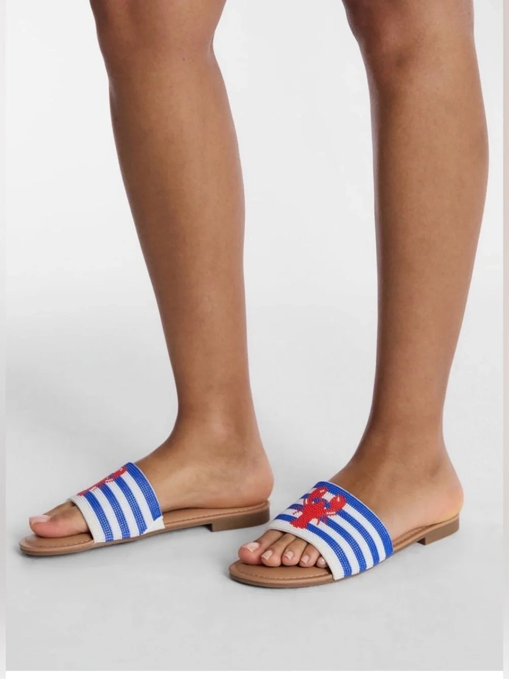No Boundaries Kids' Blue, White & Red Lobster Beaded Slide Sandals